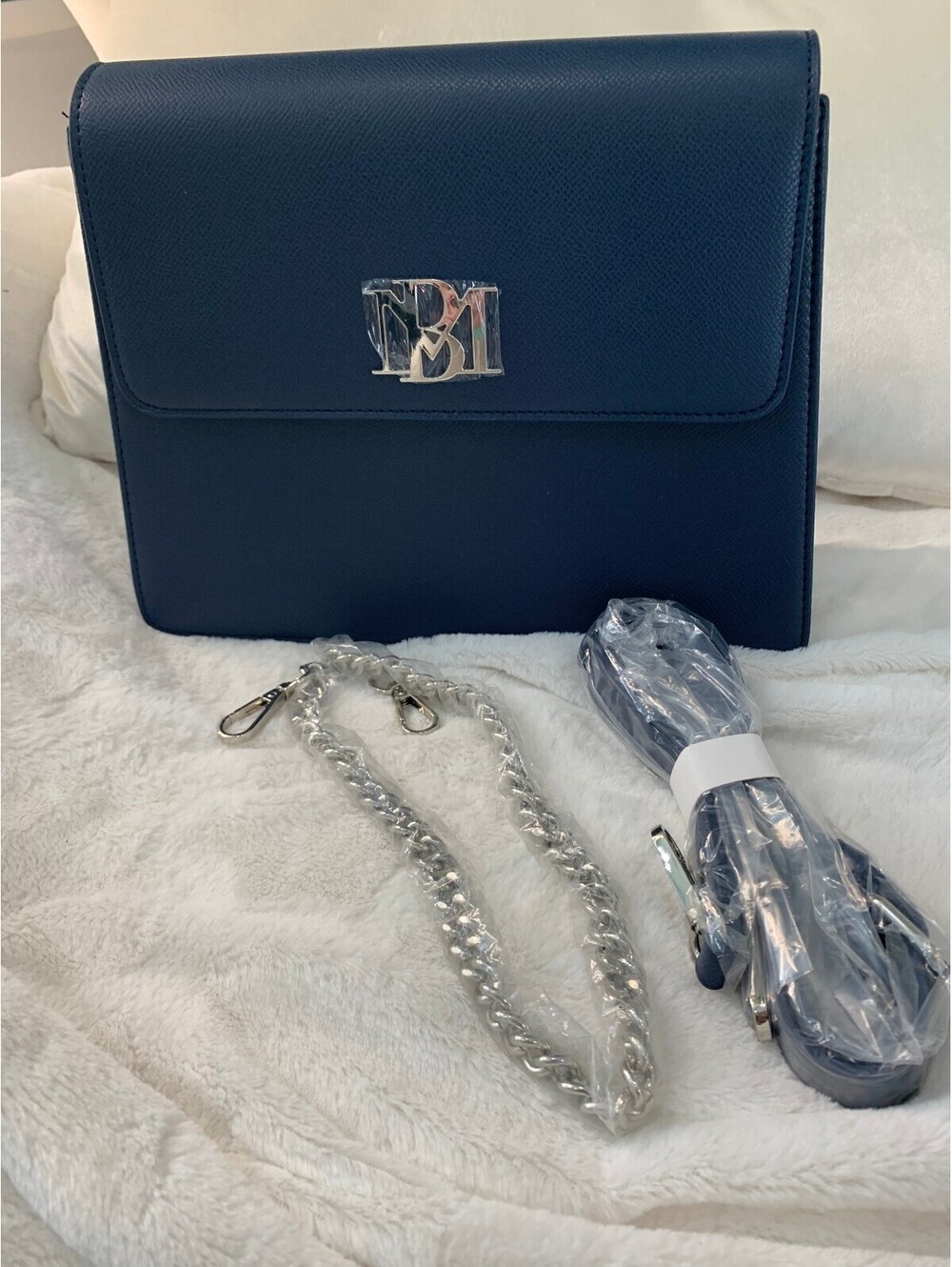 Badgley Mischka Navy Blue Crossbody Bag with Chain and Strap